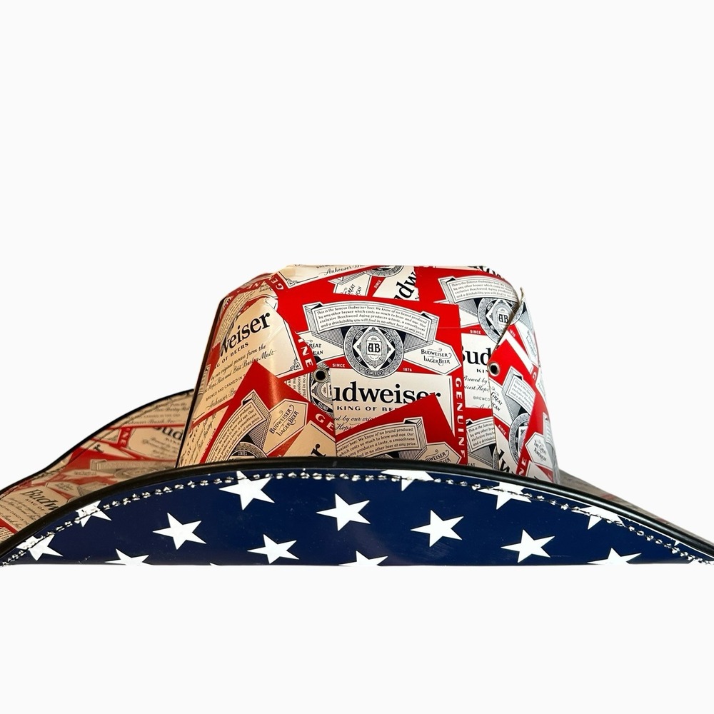 Budweiser Cowboy/Cowgirl Cardboard Beer Box Hat-Patriotic Stars Excellent